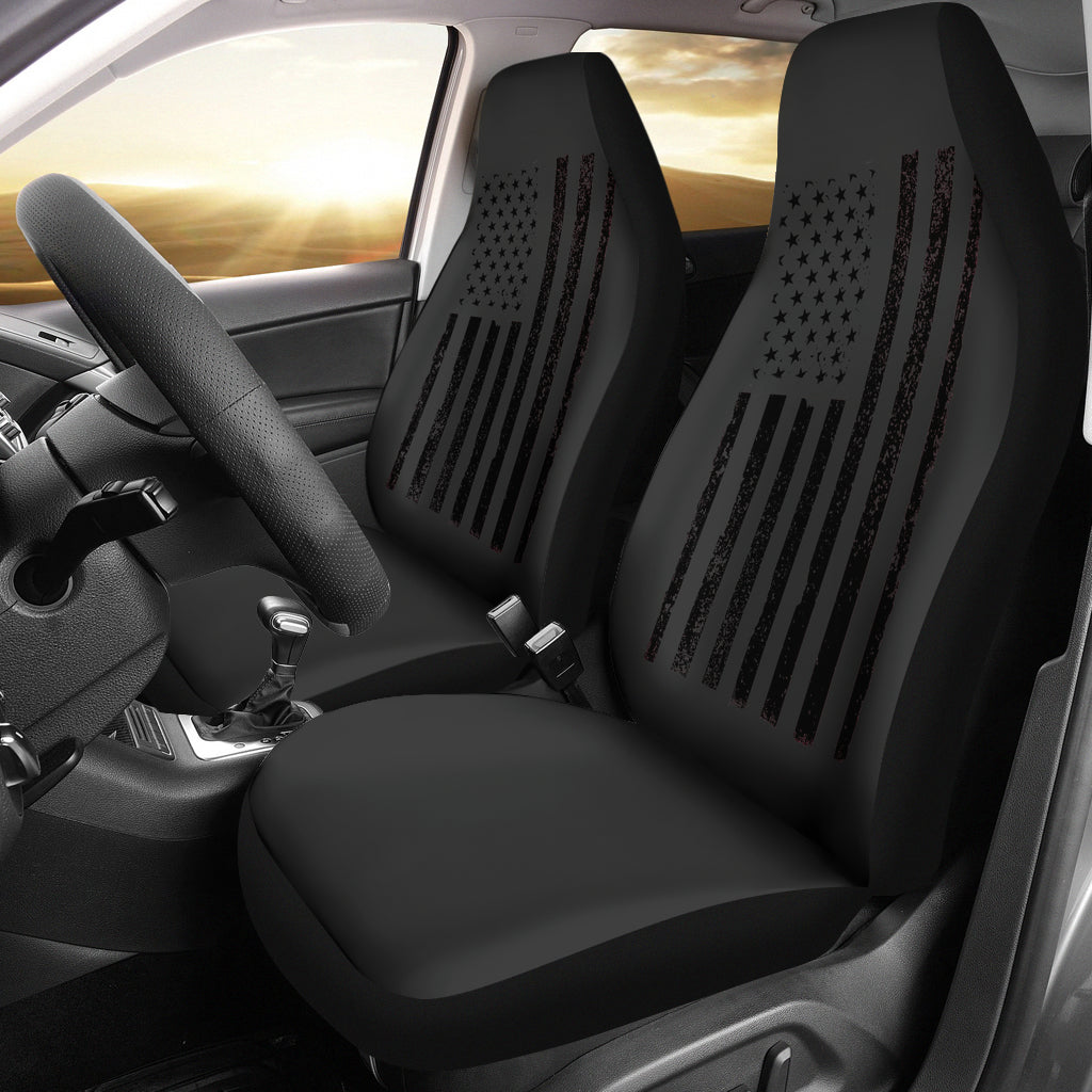 USA Flag Black Car Seat Covers (Set of 2)