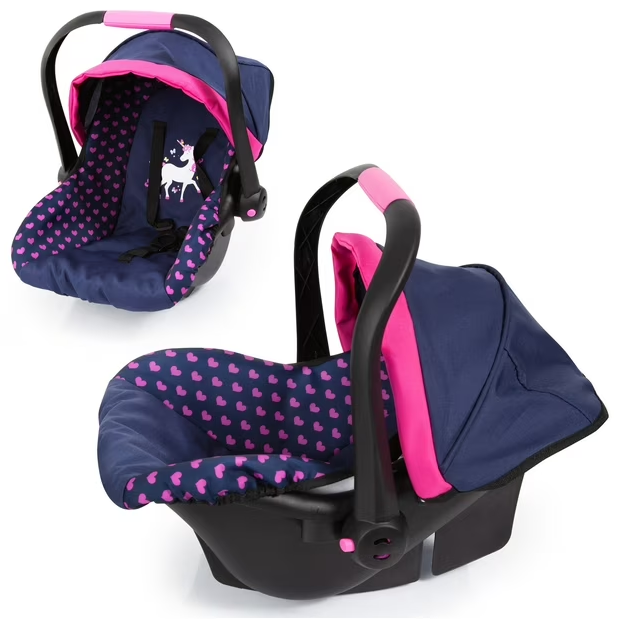 Bayer Design Dolls: Deluxe Car Seat: Hearts Black & Pink - Pretend Play Accessory For Dolls/Plushes Up To 18", Ages 3+