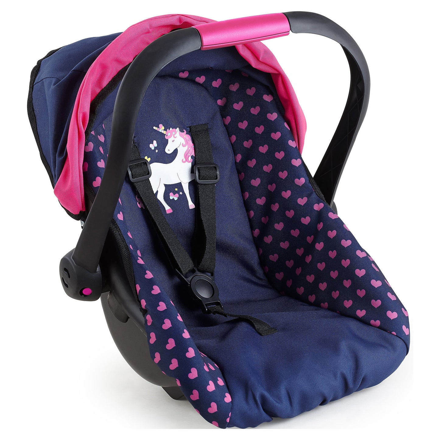 Bayer Design Dolls: Deluxe Car Seat: Hearts Black & Pink - Pretend Play Accessory For Dolls/Plushes Up To 18", Ages 3+