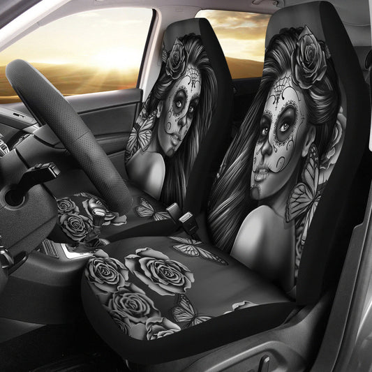 Calavera Black And White Car Seat Covers (Set of 2)